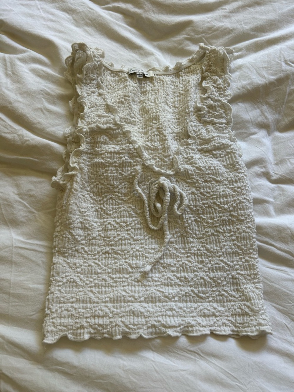 Emory Park White Smocked Tank with Ruffle Edge